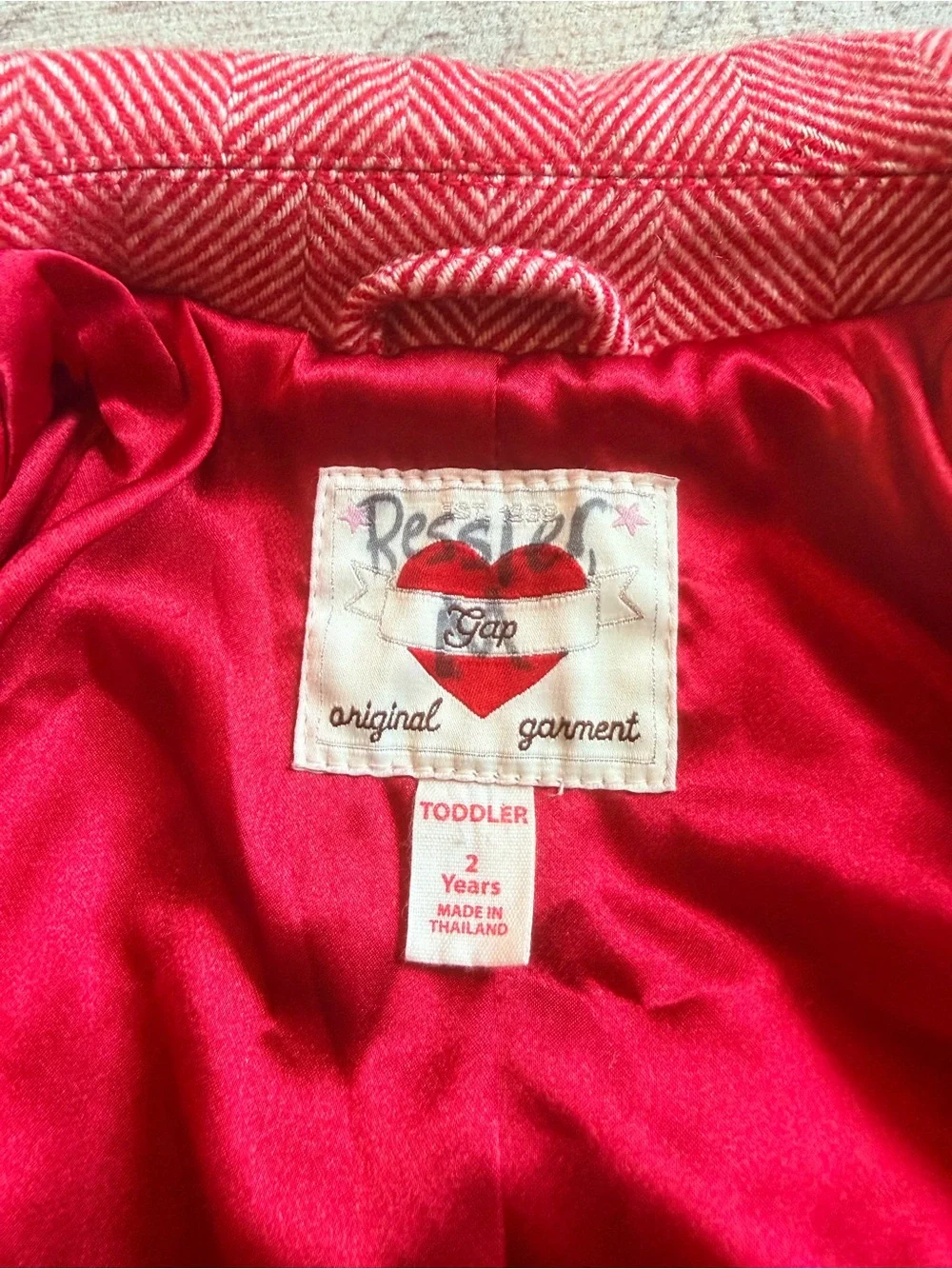 Vintage GAP Girls Red Herringbone Pea Coat holiday wool blend Christmas photos 2